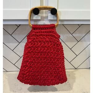 Vintage Bugatti red paper woven wooden rattan handles bohemian cottage summer